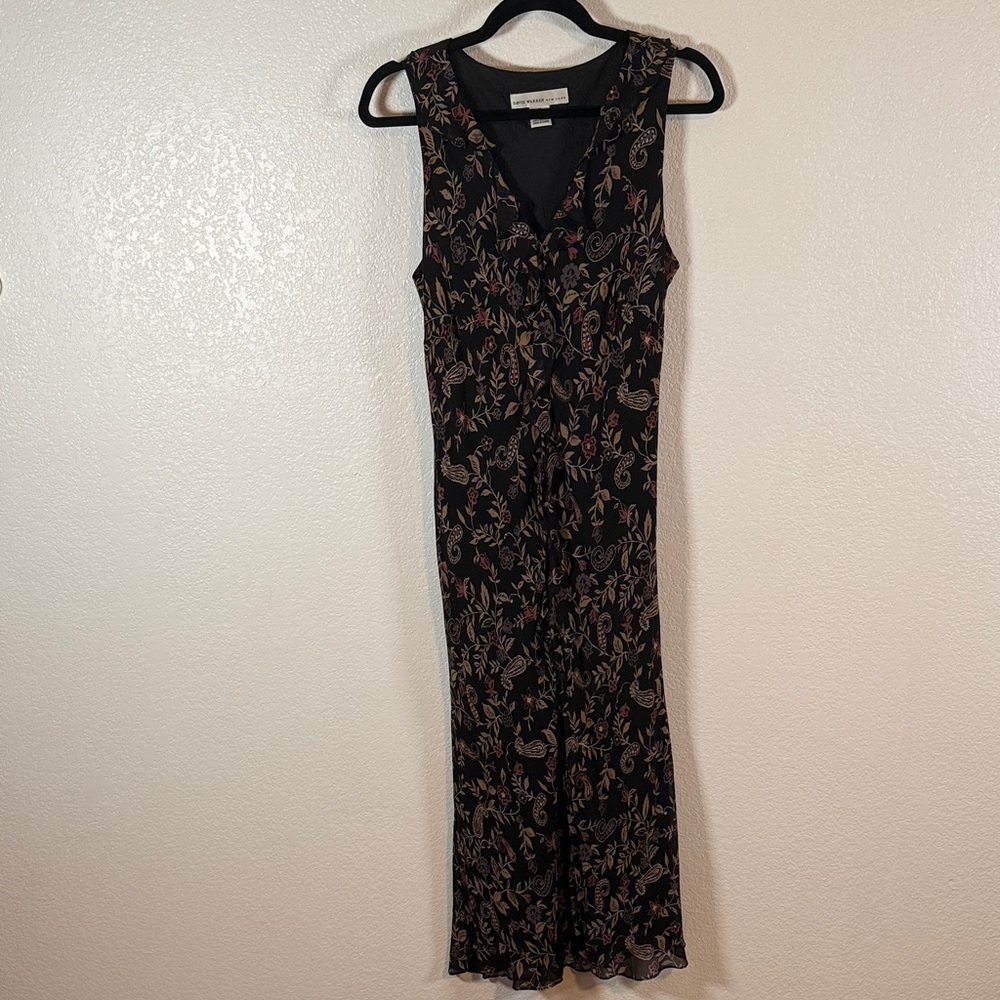 David Warren Black Floral Paisely Silk Maxi Dress Fairy Core 90s Size 14 Runs Sm